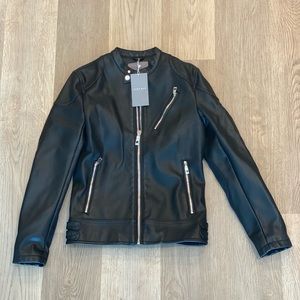 Mens black Zara leather biker jacket, size small